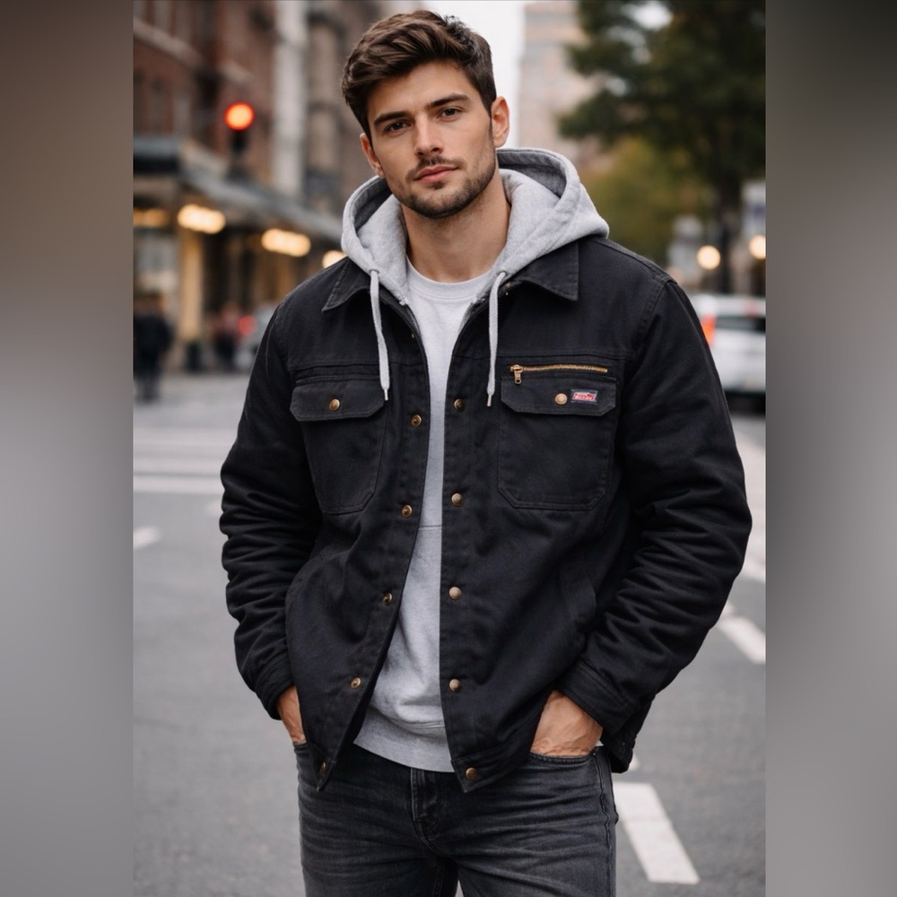 🖤 Genuine Dickies Sherpa Lined Hooded Work Jacket – Black – L (42–44) – Like New